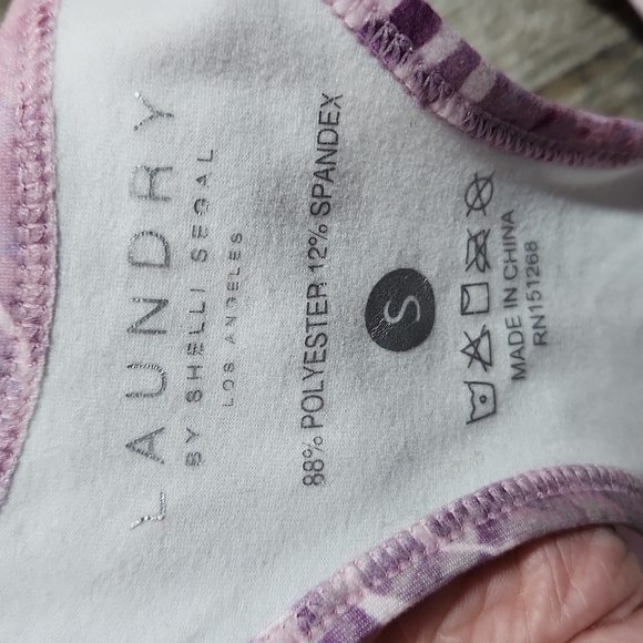 Laundry by Shelli Segal racerback sports bra splattered purples Small FP095 - Picture 3 of 6